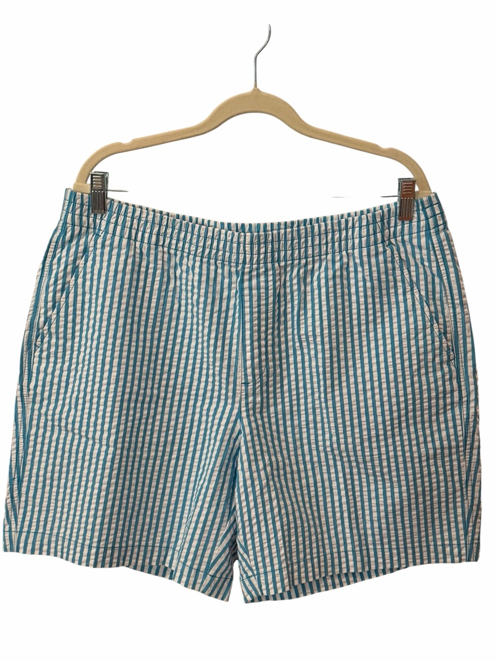 Lands’ End Blue White Seersucker Stripe Shorts Women’s 16 Cotton